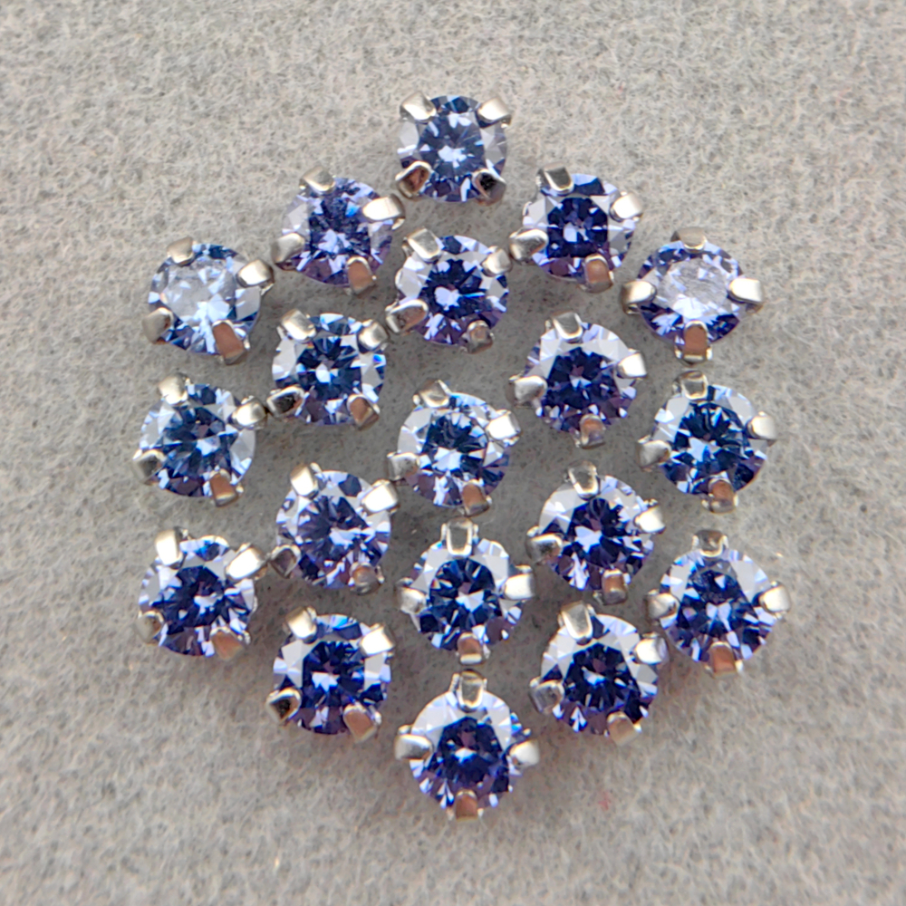 Фианиты шатоны в оправах, Tanzanite/Platinum