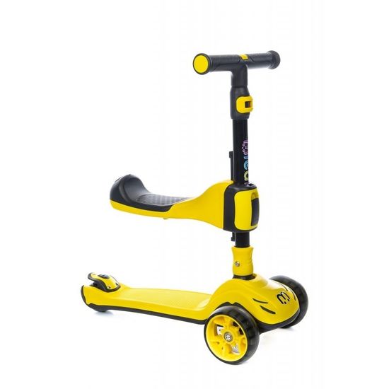Самокат-беговел 3 в 1 Scooter Micar Transformer складной со светящимися колесами, сиденьем и родительской ручкой желтый