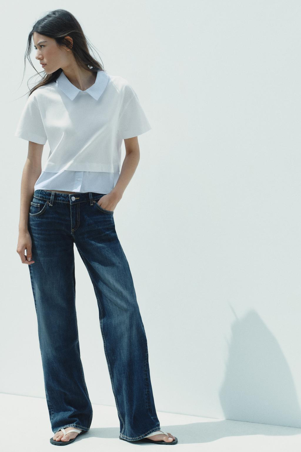 ZARA КОМБИНИРОВАННАЯ ФУТБОЛКА В ПОЛОСКУ, БЕЛЫЙ