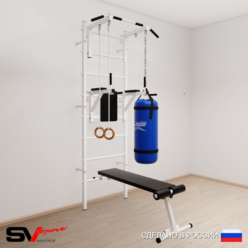 Шведская стенка Sv Sport усиленная 6811 (Турник стандарт/Брусья/Скамья/Кольца/Цепь/Мешок 15кг)