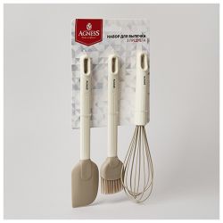 НАБОР: ВЕНЧИК, ЛОПАТКА, КИСТОЧКА AGNESS, 3 ПРЕДМЕТА (МАЛ=12ШТ)