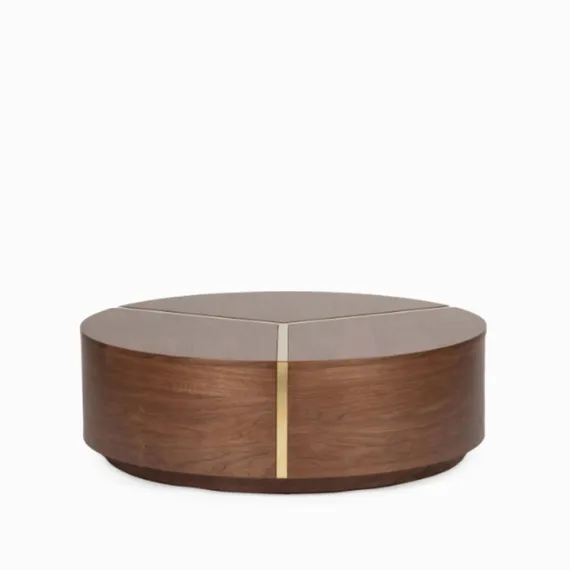 Журнальный стол Glen Ø100х28 см, шпон ореха, латунь