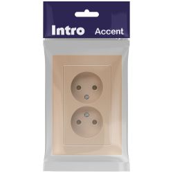 Розетка Intro Accent 6-204-04 2х2P, 16А-250В, IP20, СУ, AL/CU, шампань