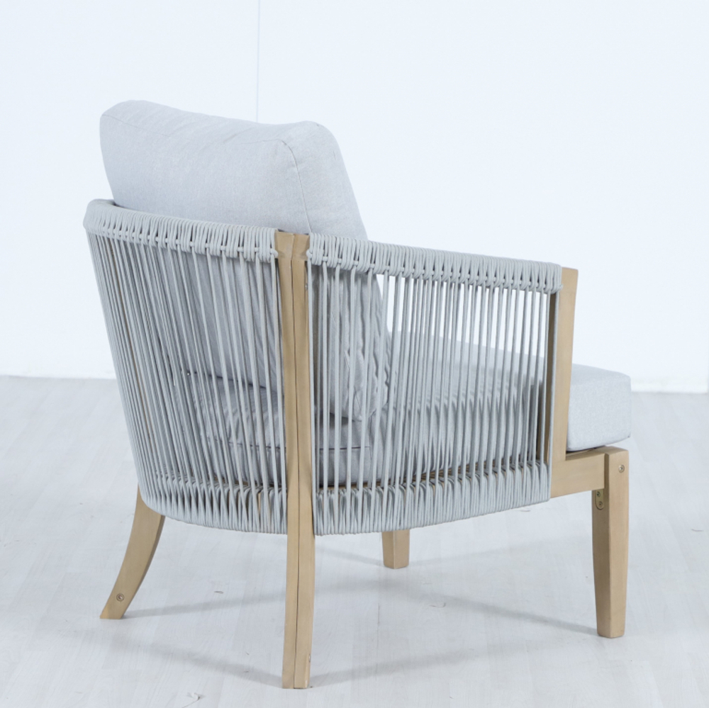 Кресло деревянное с подушками Tagliamento Veneto, светлый тик, серый