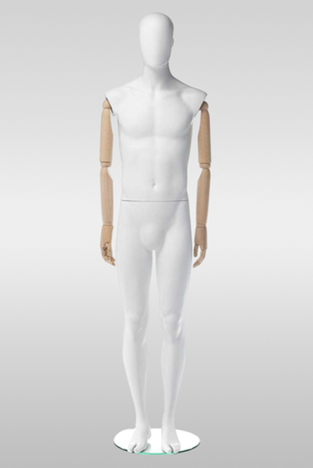 Мужской абстрактный манекен Кевин 1/Деревянные руки/Белый матовый