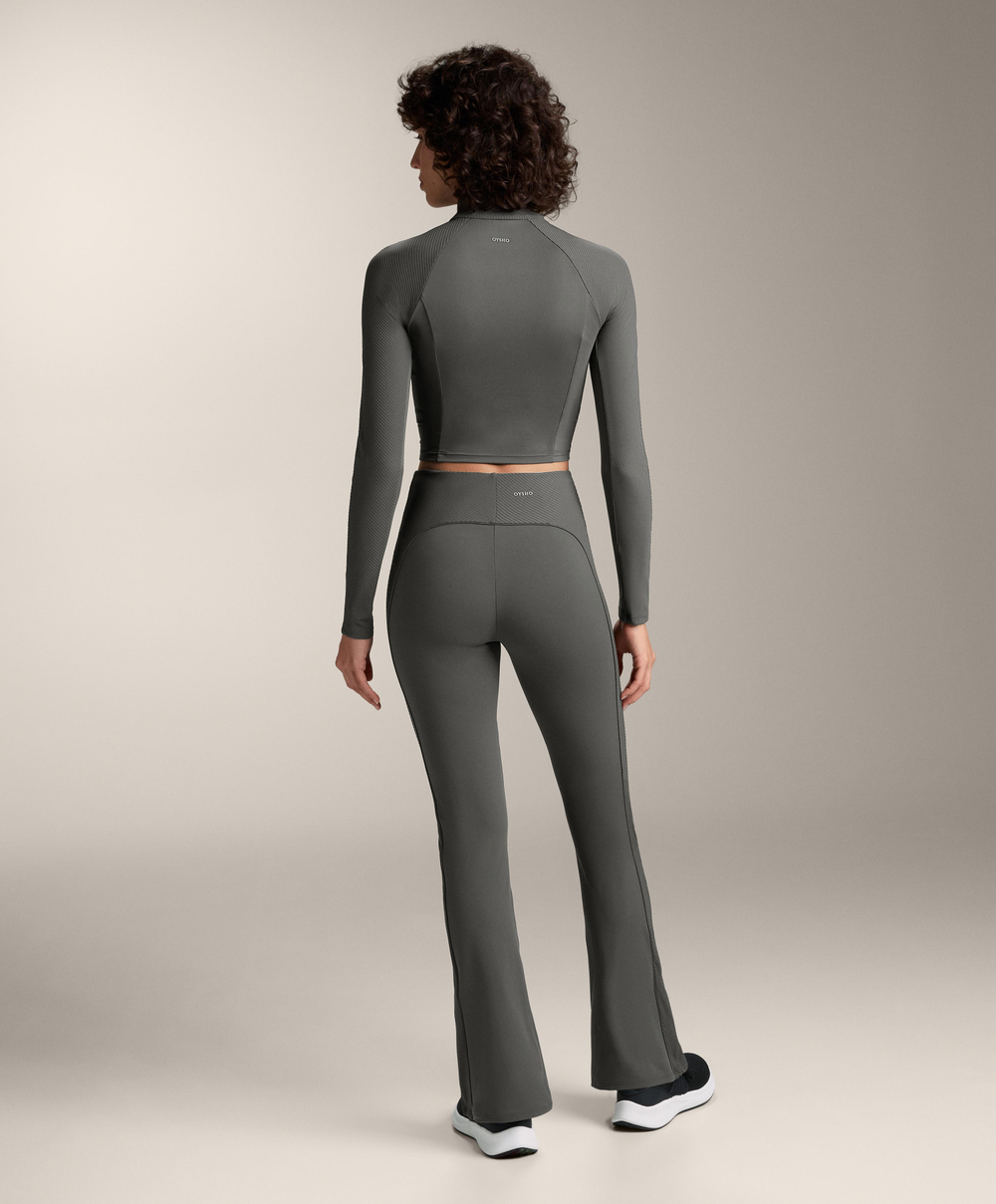 OYSHO Расклешенные брюки Comfortlux с высокой посадкой и боковой ребристой отделкой, темный антрацит