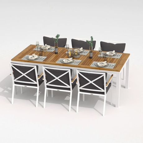 Обеденная группа Ideal Patio  ТЕЛЛА ФЕСТА плюс каркас белый, стол тик 220, ткань антрацит