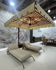 Зонт профессиональный 3х3 м с подсветкой Galileo Wood Light, имитация ироко, бордовый, бежевый