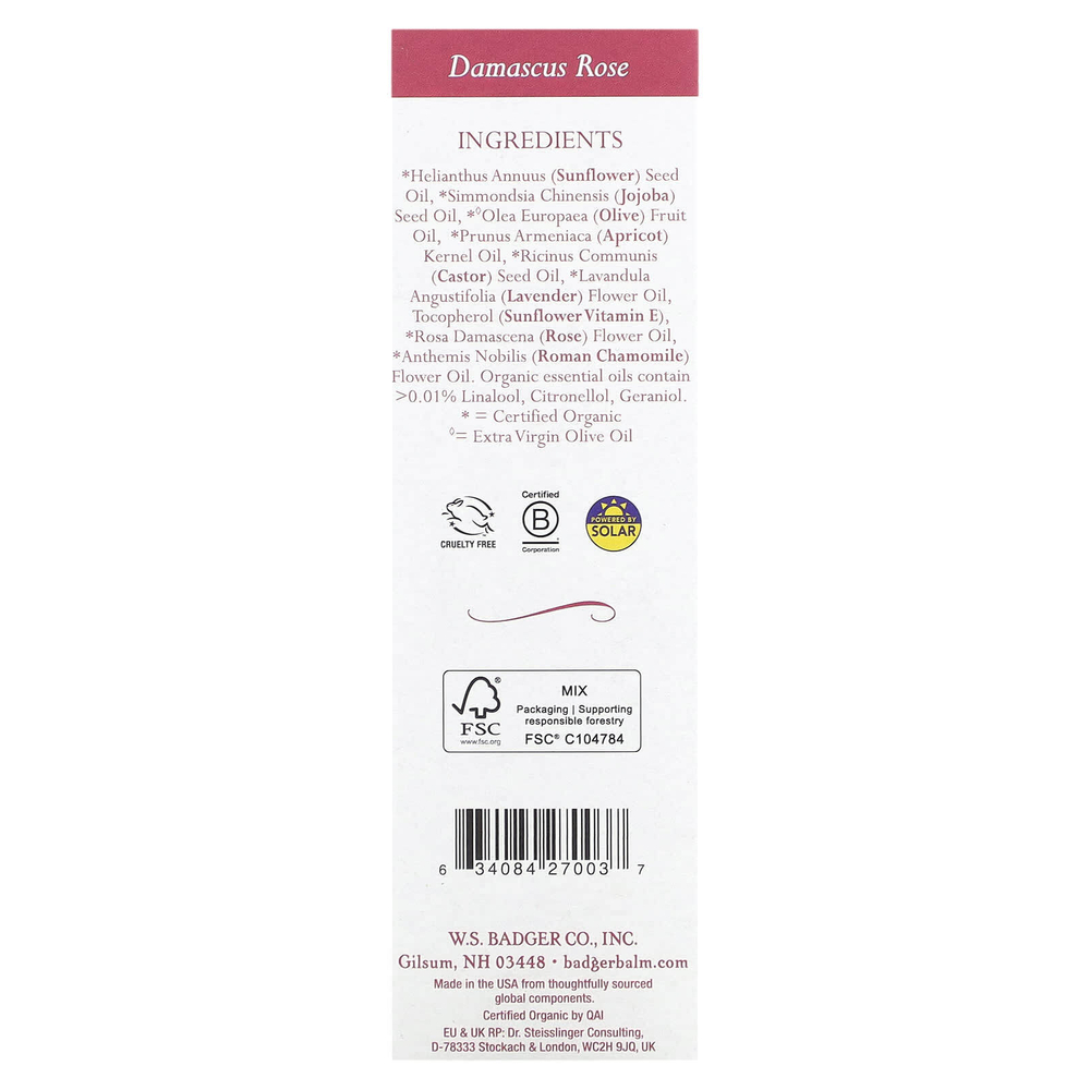 Badger, Очищающее масло из дамасской розы, 59,1 мл (2 жидк. унц.)
