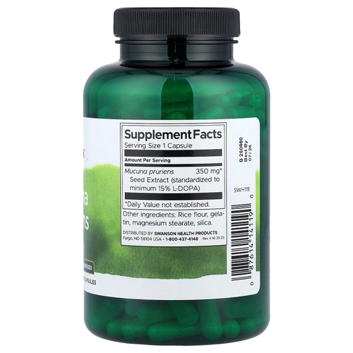 Swanson, мукуна жгучая, стандартизированная, 350 мг, 200 капсул