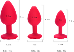 Красная силиконовая анальная пробка с ограничителем в форме розочки (Размер M)