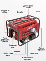 Генератор бензиновый электрический Powerac PR9500H2E (9кВт, 220В, 16л.с., ЭЛЕКТРОСТАРТЕР + АКБ)