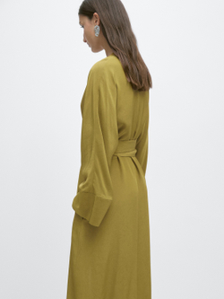 Massimo Dutti Длинное струящееся платье с V-образным вырезом, фисташково-зеленый