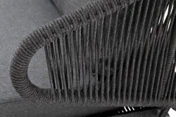 "Милан" диван 2-местный плетеный из роупа, каркас алюминий темно-серый (RAL7024) муар, роуп темно-серый круглый, ткань темно-серая 027