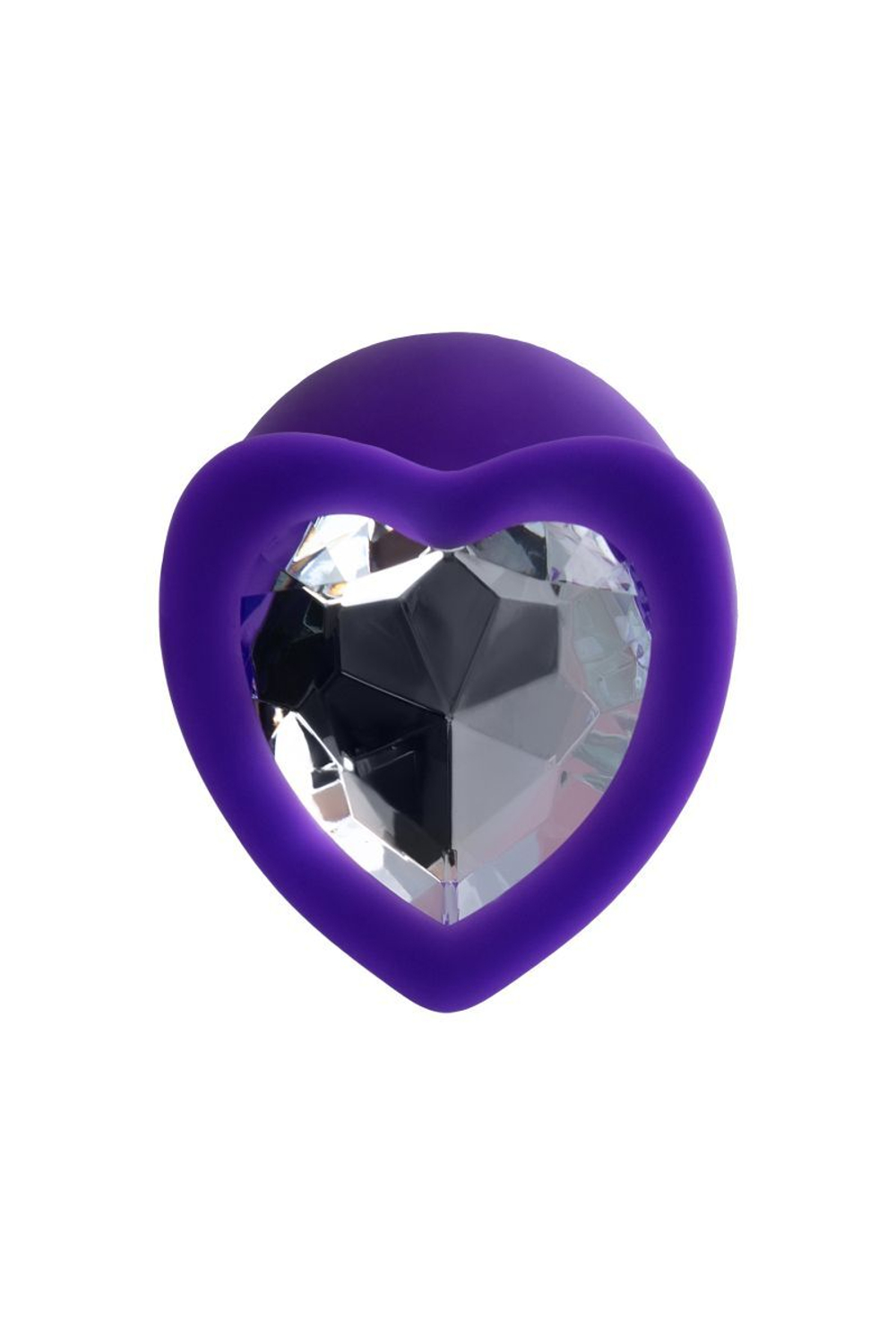 Фиолетовая анальная втулка Diamond Heart с прозрачным кристаллом - 8 см. (Цвет: прозрачный)