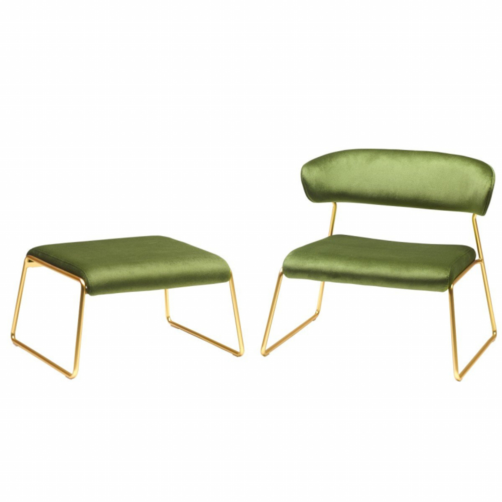 Кресло лаунж с обивкой Scab Design Lisa Lounge, сатинированная латунь, зеленый