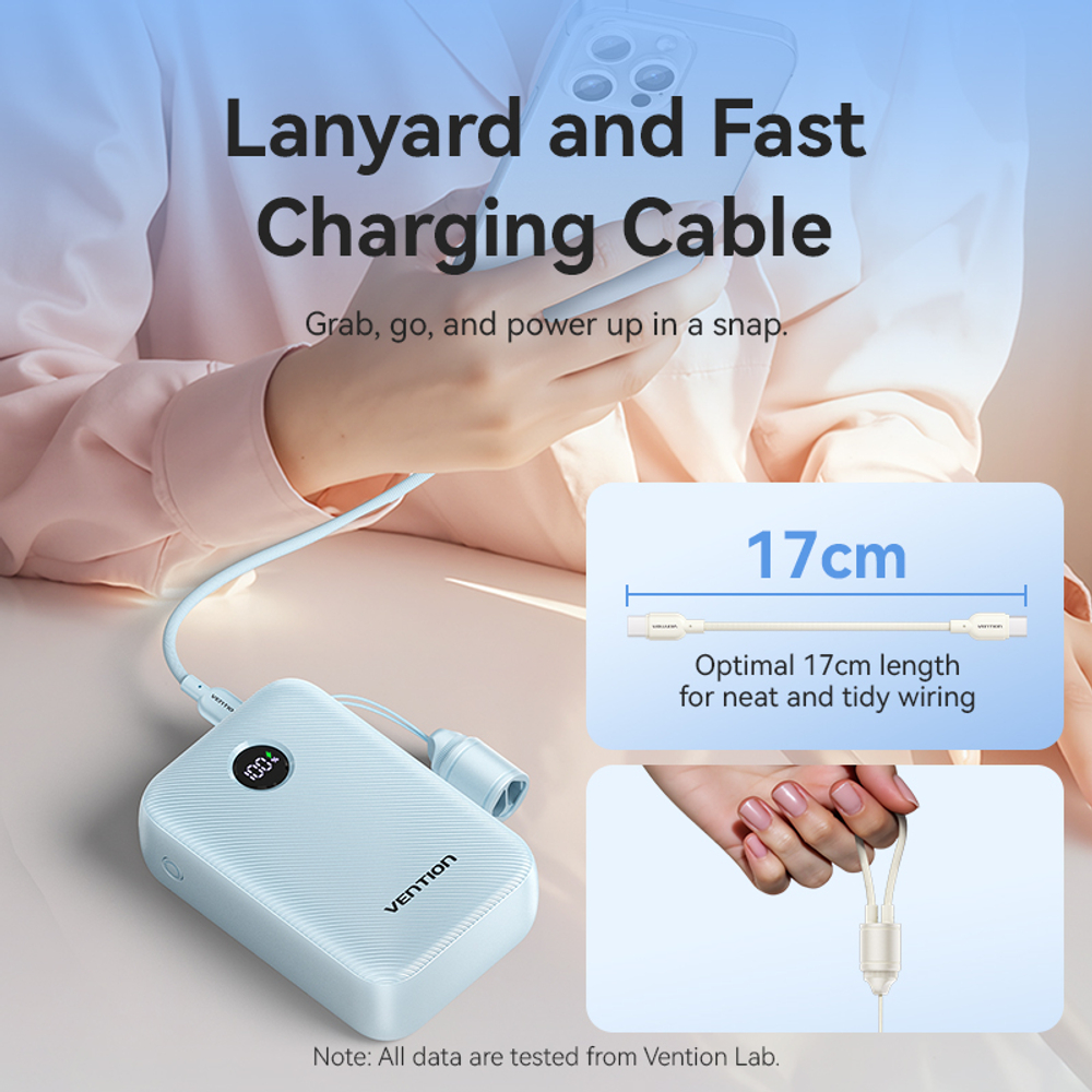 20000mAh Power Bank (USB-C + USB-C/USB-C/USB-A) with Built-in USB-C to USB-C Cable 22.5W Beige LED Display Type