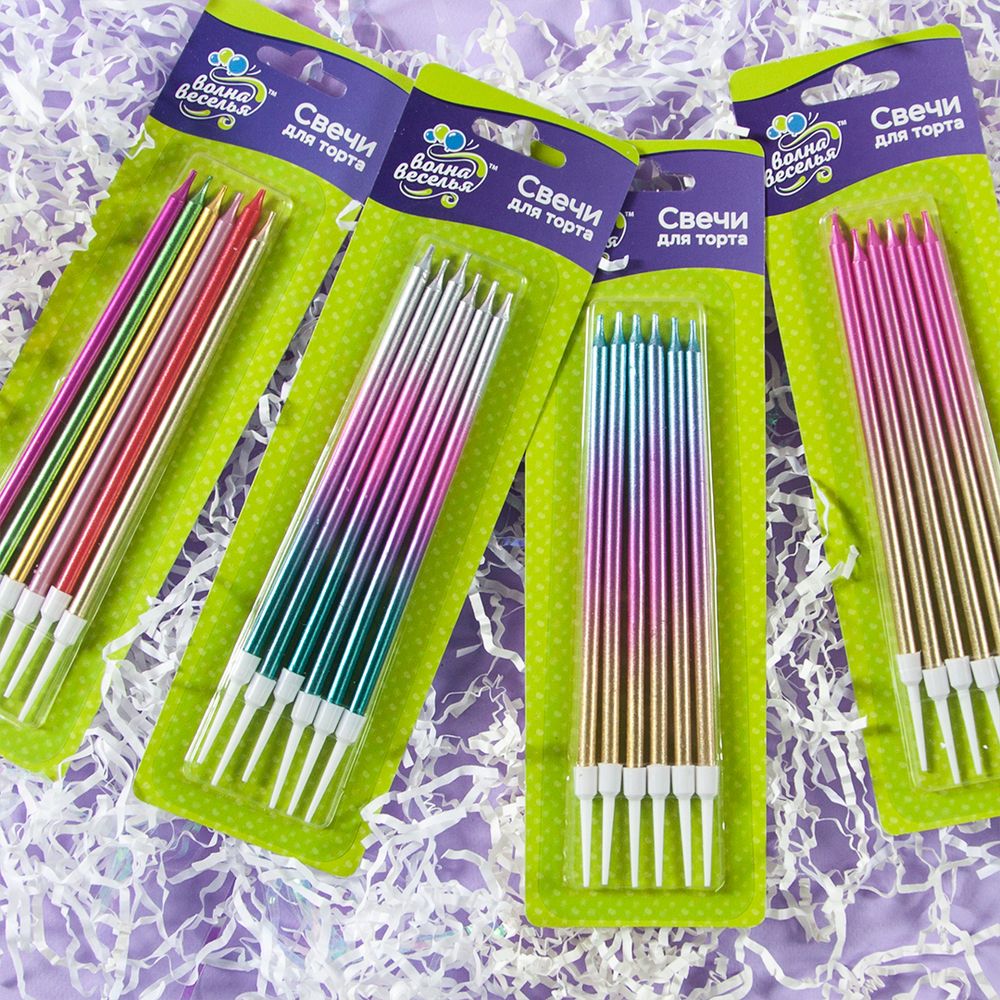 Свечи Нежное сияние, Розовый/Золото, Градиент, 0,55*14,5 см, 6 шт. с держат.