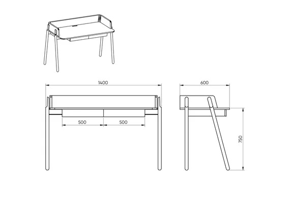Стол письменный Basic 140*60 см (натуральный дуб, кирпичный экокожа)