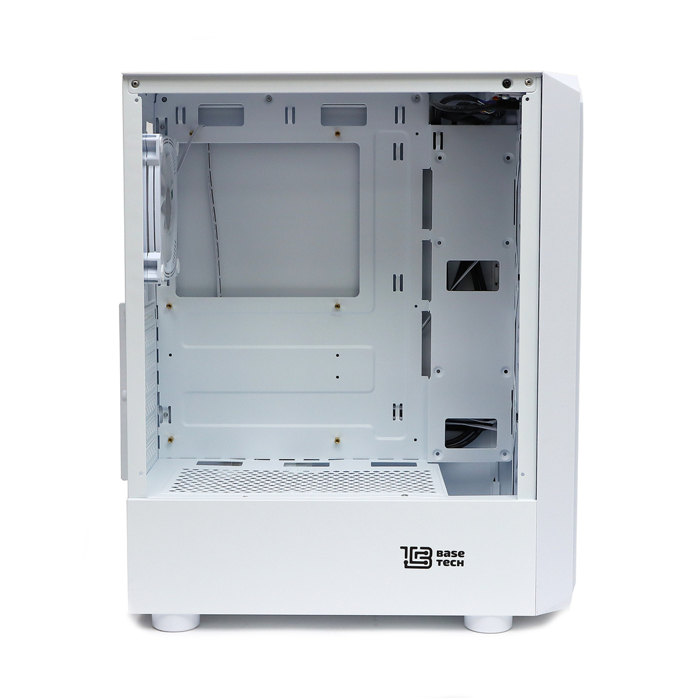 Корпус BaseTech eXtreme GFX-03, Без БП, ATX, белый, 4xICE BLUE FAN, 2xUSB2, 1xUSB3, бок: закалённое стекло (BT-GFX-03W-MESH-4F-IB)