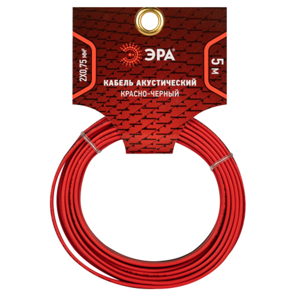 Акустический кабель ЭРА 2х0,75 мм2 красно-черный, 5 м | Акустический кабель