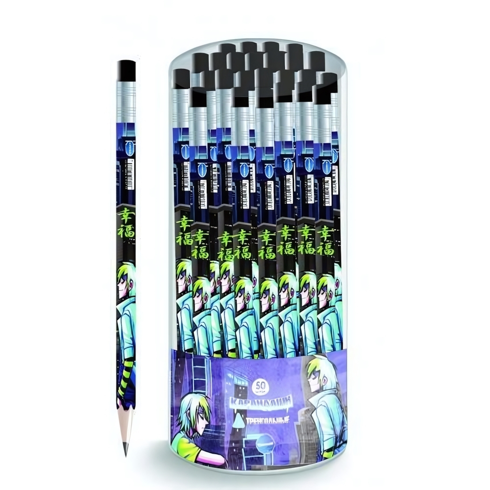 Карандаш ч/г НВ дерево, заточен., трехгран.,ластик "Аниме" (Центрум)