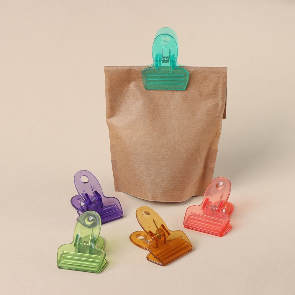 Набор зажимов для пакетов Доляна, 5,2×4 см, 5 шт, цвет МИКС