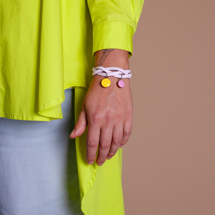 Браслет Кожаный - Круги - Барби/Лимон