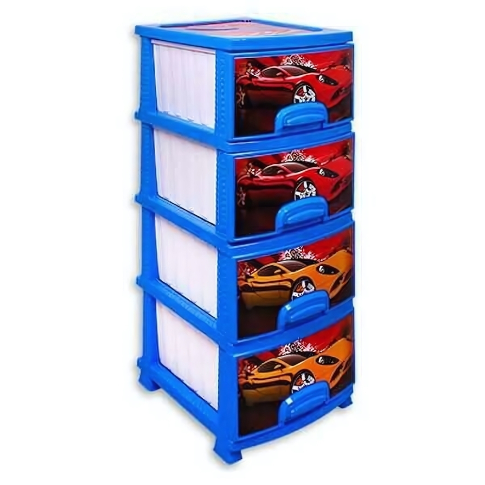 Комод "ДЕКОР"4-х "Тачки" темно-голубой / белый РП-421