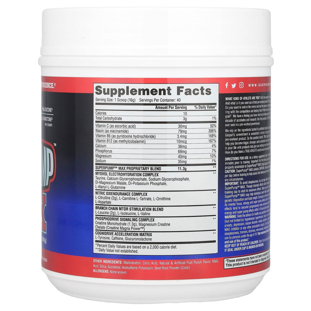 Gaspari Nutrition, SuperPump Max, фруктовый пунш, 640 г (1,41 фунта)