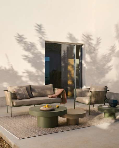 Уличный 2-х местный диван Zivia из веревки цвета экрю и стали зеленого цвета