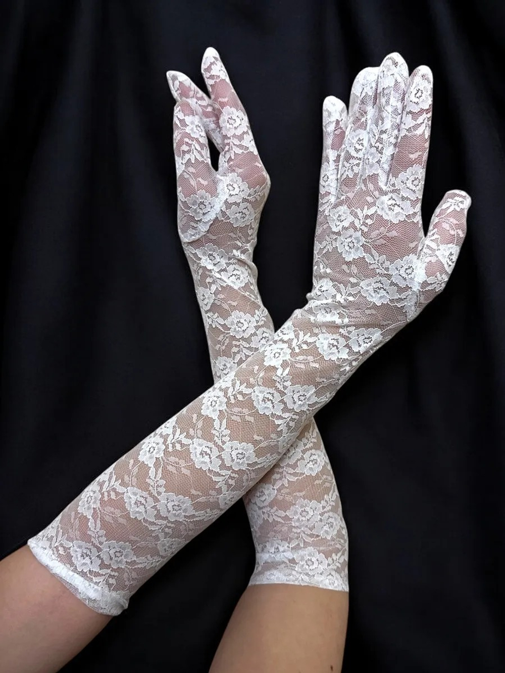 Перчатки гипюровые длинные белые