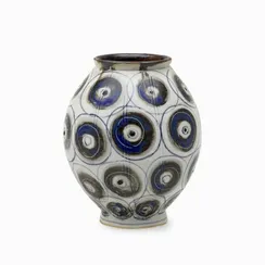 Ваза Spotted Wide высота 18 см, белый, коричневый, синий