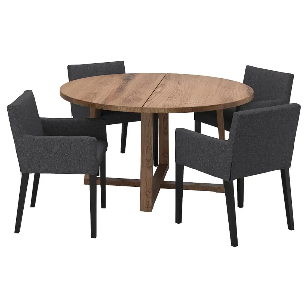 Стол + 4 стула с подлокотниками - MÖRBYLÅNGA / MÅRENÄS IKEA/ МЕРБИЛОНГА/ МАРЕНЭС ИКЕА, 205х95х75 см, темно-серый/коричневый