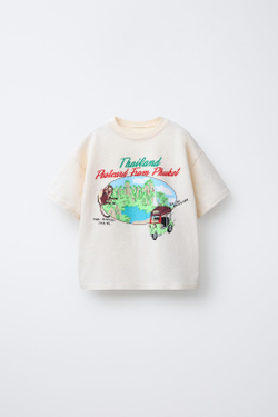 ZARA ФУТБОЛКА С ПРИНТОМ, СЛОНОВАЯ КОСТЬ