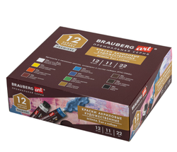 Краски акриловые художественные BRAUBERG ART PREMIERE, НАБОР 12 шт, в тубах по 22 мл, 191781