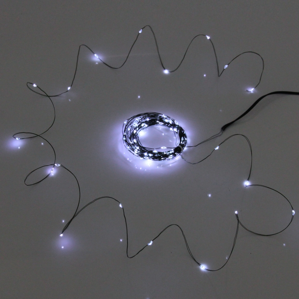 Гирлянда для улицы «Росинка» 10 м 100 ламп LED проволочн.пров. зелен., 8 реж.,IP-54, Белый (солнечная батарея)