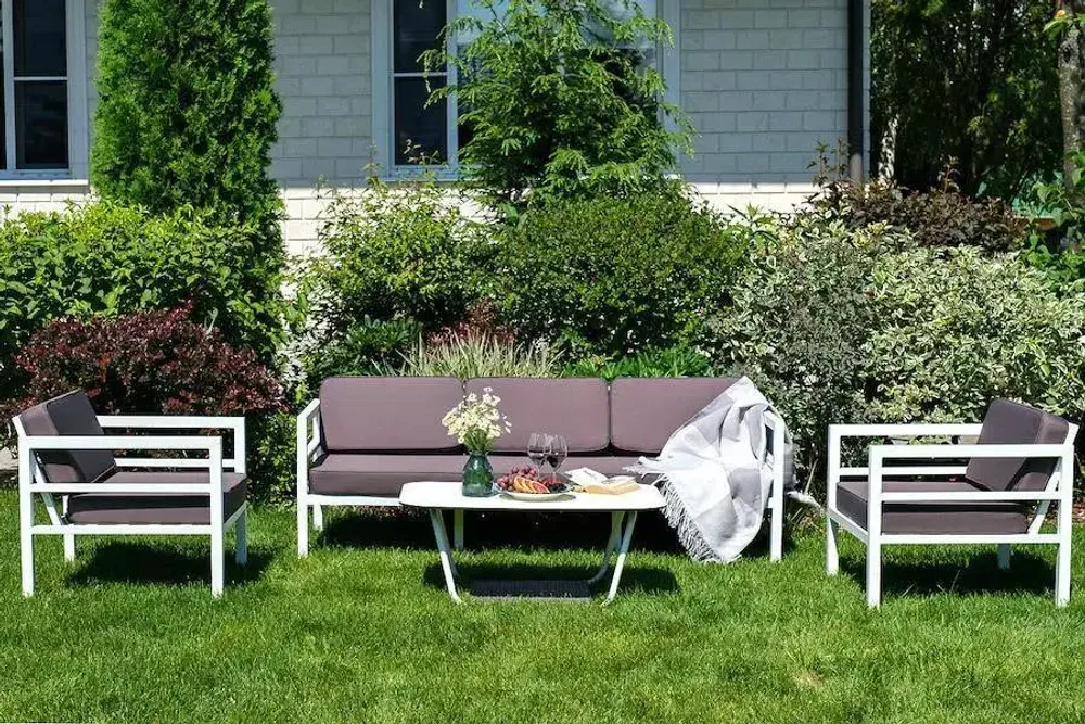 "Эстелья" диван 3-местный, каркас алюминий белый муар, ткань темно-серая 027