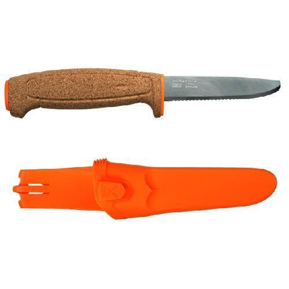 Нож туристический Morakniv Floating Serrated Knife, нержавеющая сталь, пробковая ручка, оранжевый. 13131