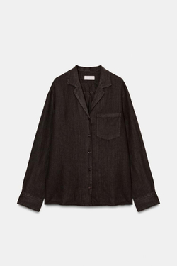 ZARA РУБАШКА ИЗ ЛЬНА С КАРМАНОМ — ZW COLLECTION, КОРИЧНЕВЫЙ