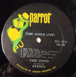 Винтажная виниловая пластинка LP Tom Jones Live At The Talk Of The Town (USA 1967)