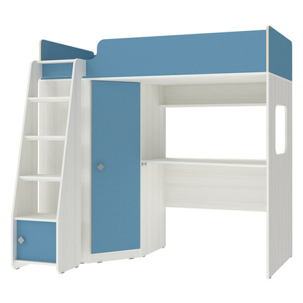 Кровать-чердак КарИВи Л-В603.1 75х190 Белое Дерево Светло-синий, голубой