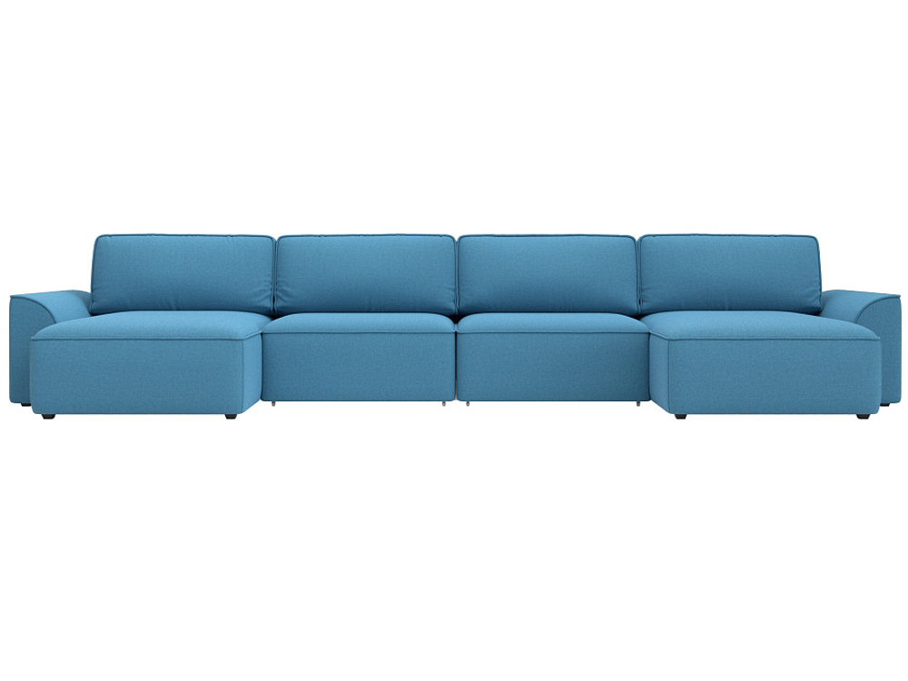 Диван П-образный Лига-048 НПБ лонг, Амур 10 голубой, Рогожка, 128342