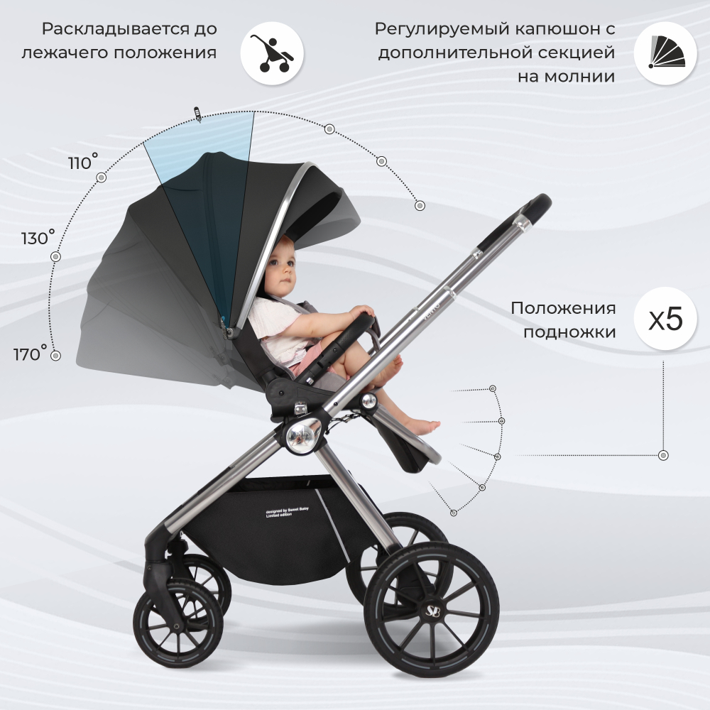 Коляска 2в1 Sweet Baby Vento Silver Black