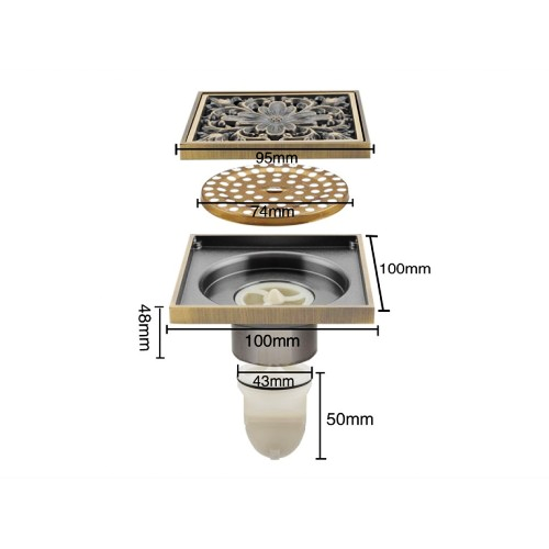 Трап для душа Gappo G81003-4, 100 x 100 мм, бронза