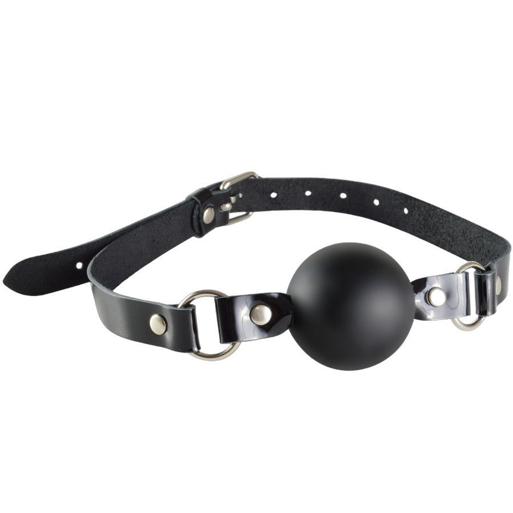 Черный кляп-шар Грация на лаковых кожаных ремешках (Цвет: черный)