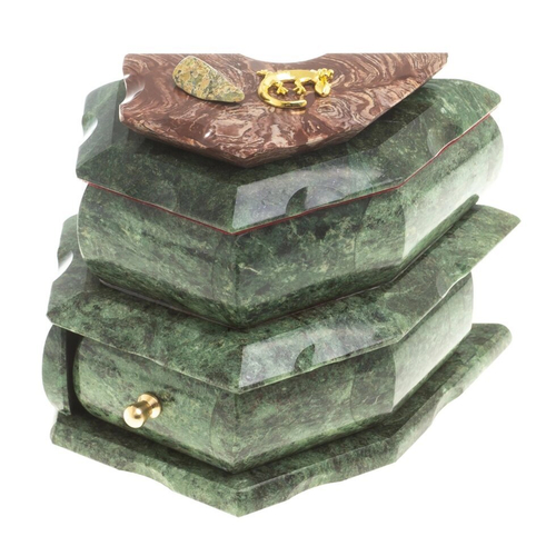 Ларец для украшений змеевик, лемезит 18,5х11,5х15 см