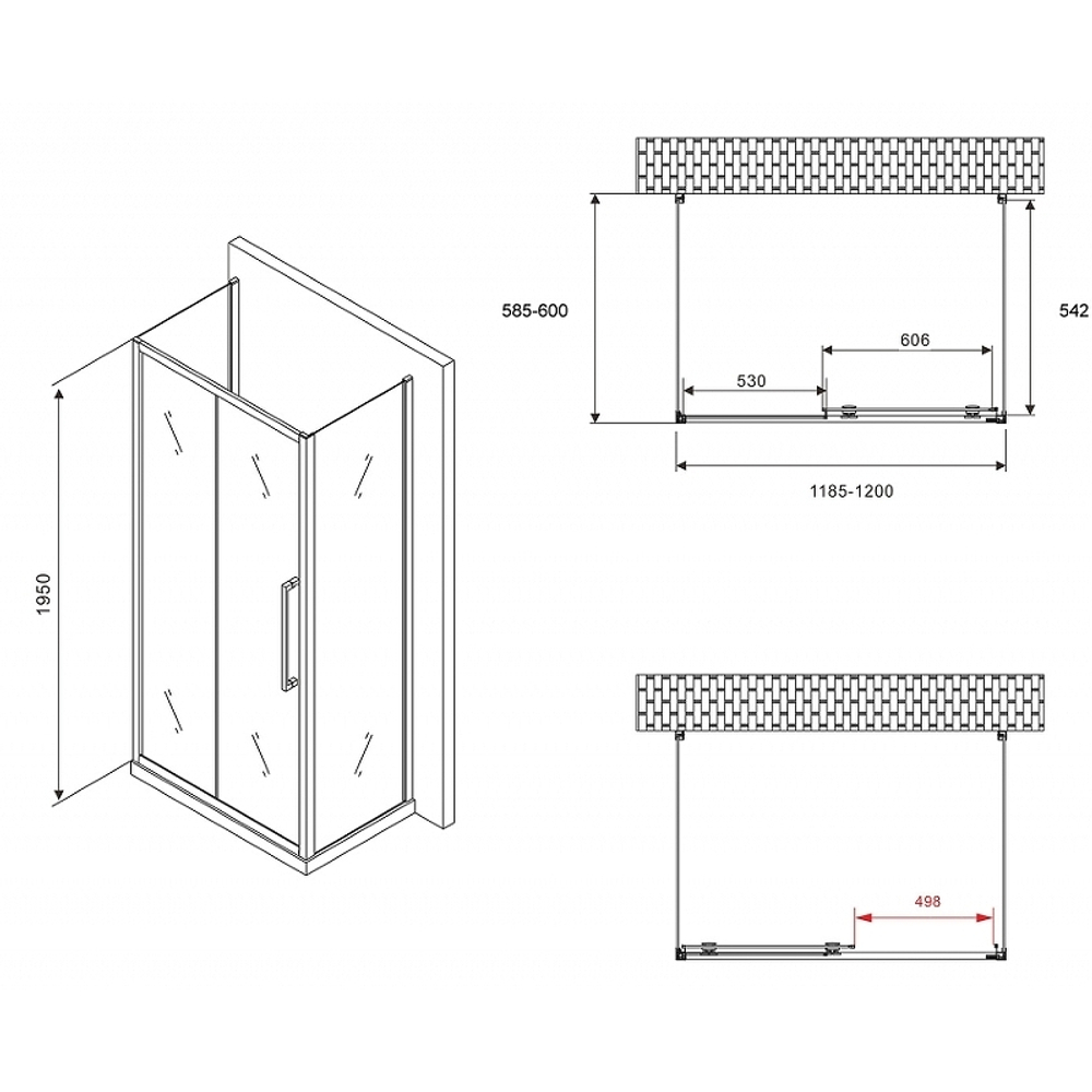 Душевой уголок Abber Schwarzer Diamant 120x60 AG30120MH-S60M-S60M профиль Хром стекло матовое
