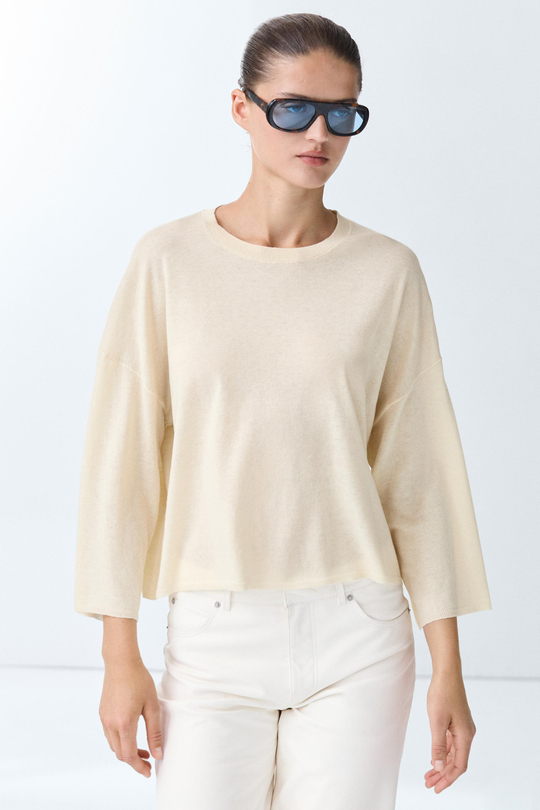 Massimo Dutti Свитер из смесовой шерсти с круглым вырезом, ванильный