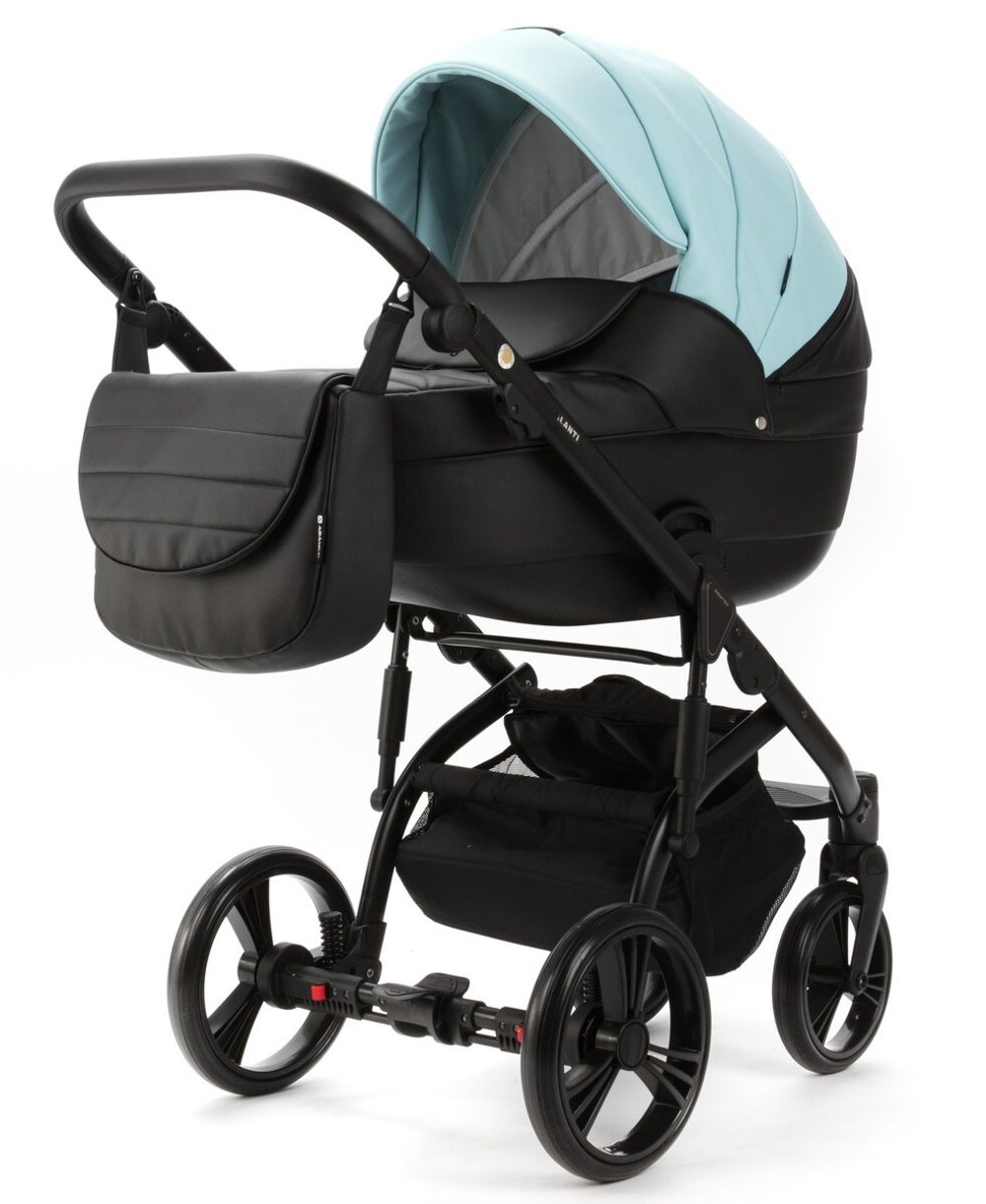 Детская коляска Adamex Lanti Deluxe 2 в 1 LN-SD111 (СВ.БИРЮЗОВАЯ.КОЖА + ЧЕРН.КОЖА)